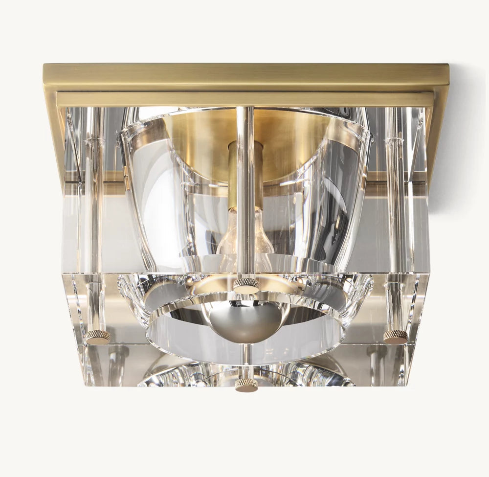 Sand-Cast Crystal Cube Flush Mount