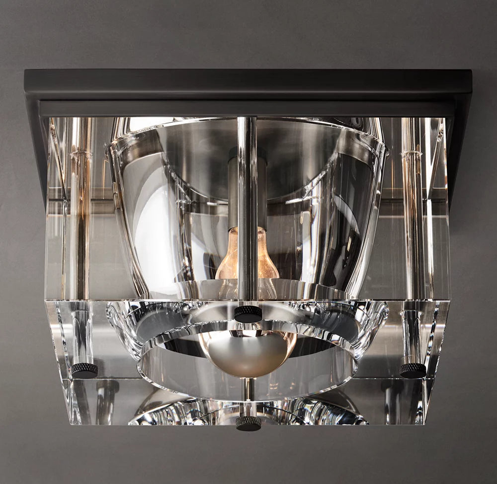 Sand-Cast Crystal Cube Flush Mount