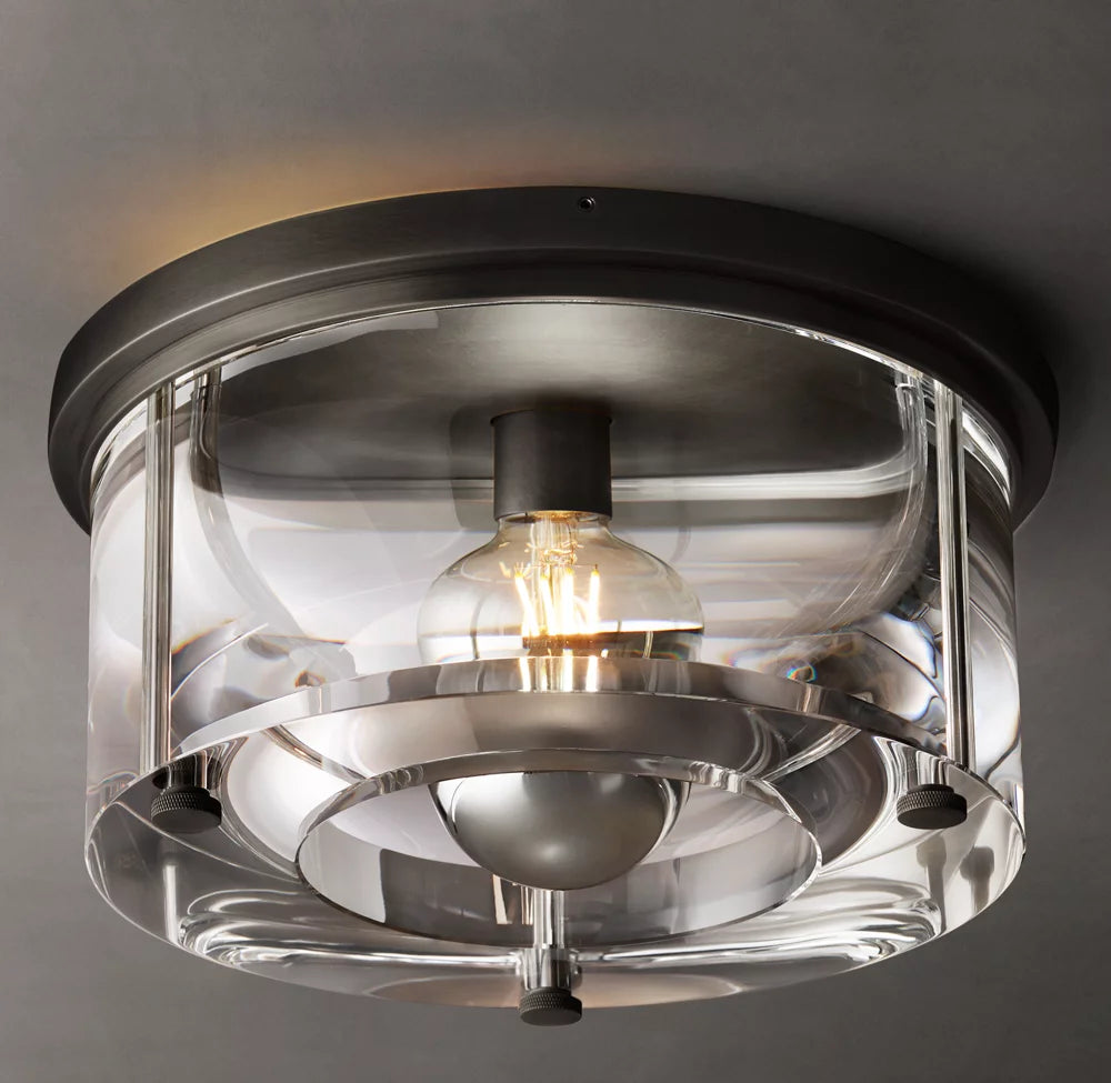 Sand-Cast Crystal Drum Flush Mount