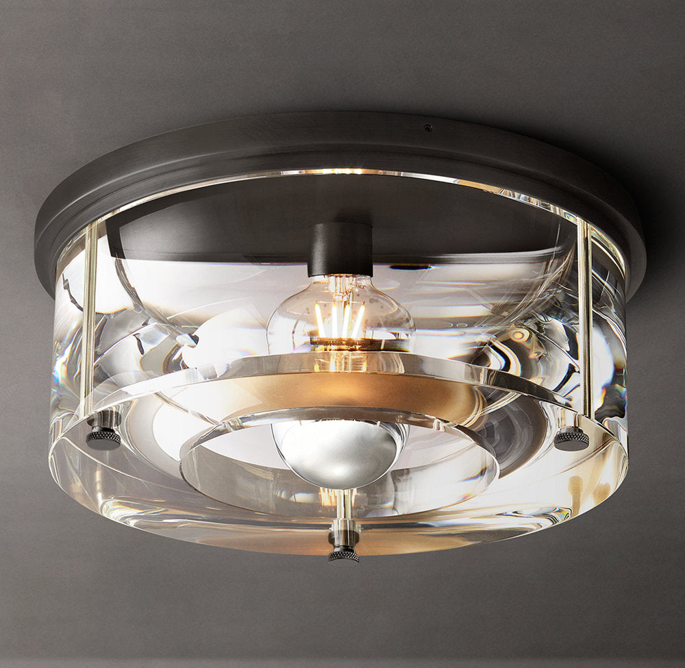 Sand-Cast Crystal Drum Flush Mount