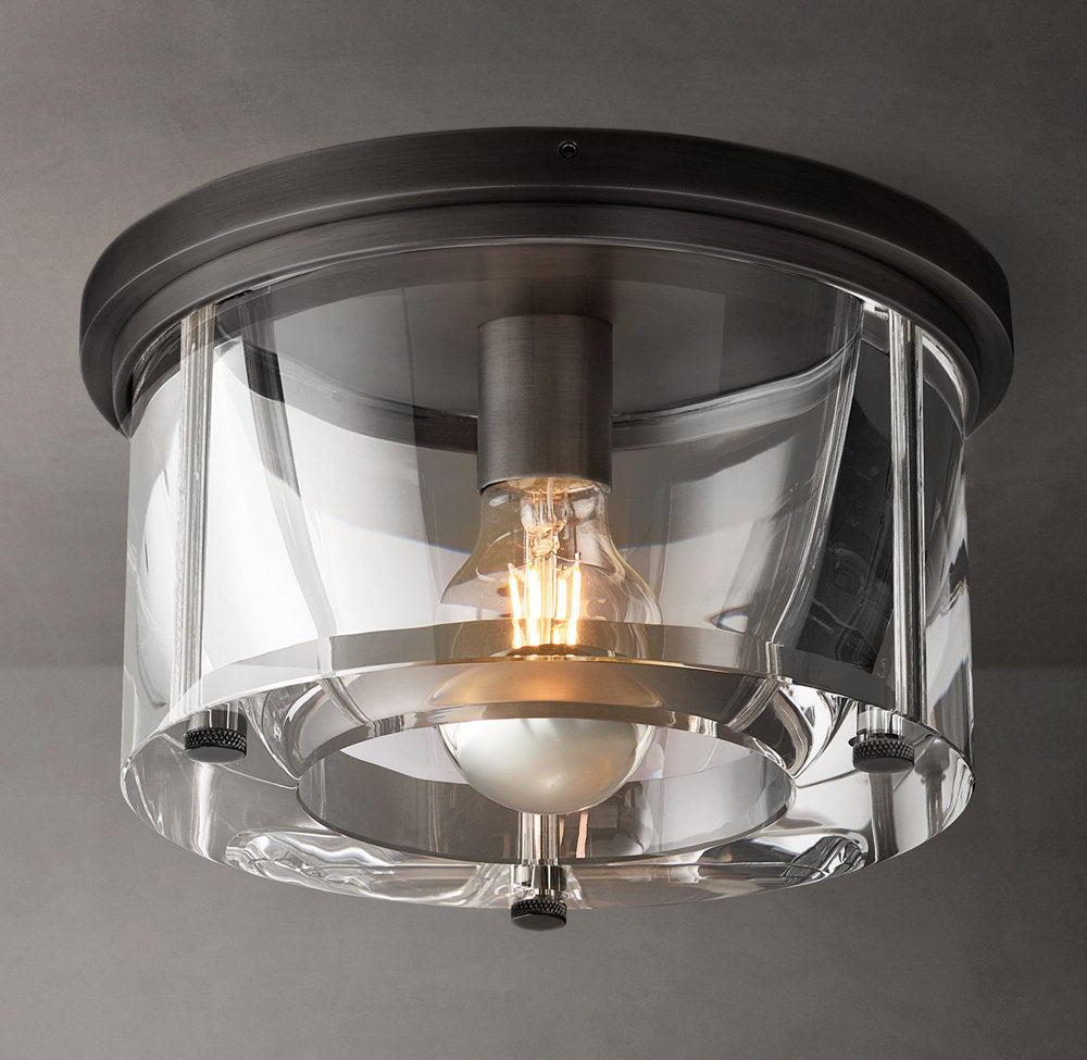 Sand-Cast Crystal Drum Flush Mount
