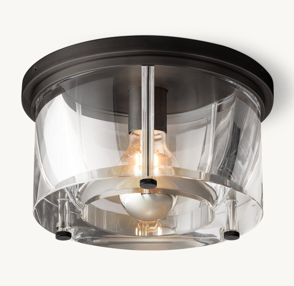 Sand-Cast Crystal Drum Flush Mount