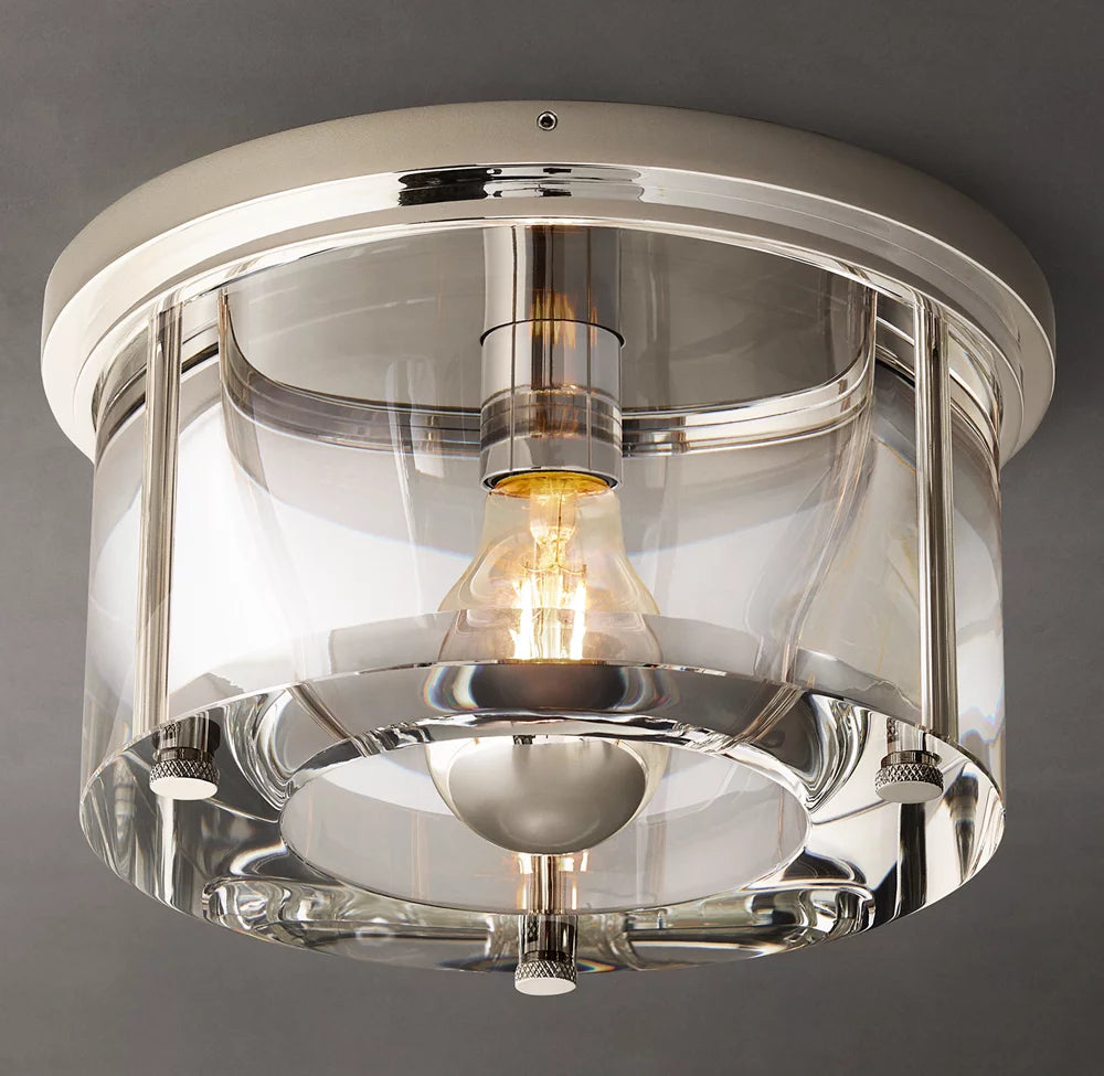 Sand-Cast Crystal Drum Flush Mount