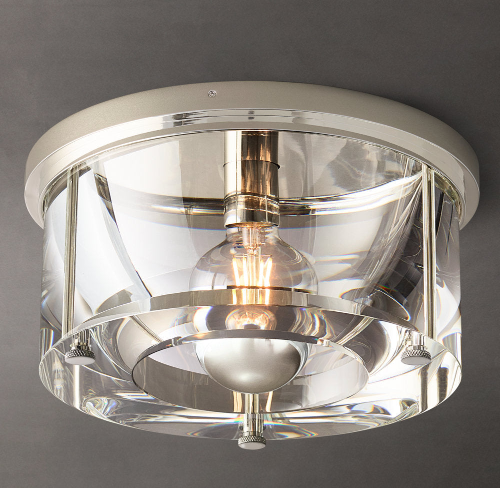 Sand-Cast Crystal Drum Flush Mount