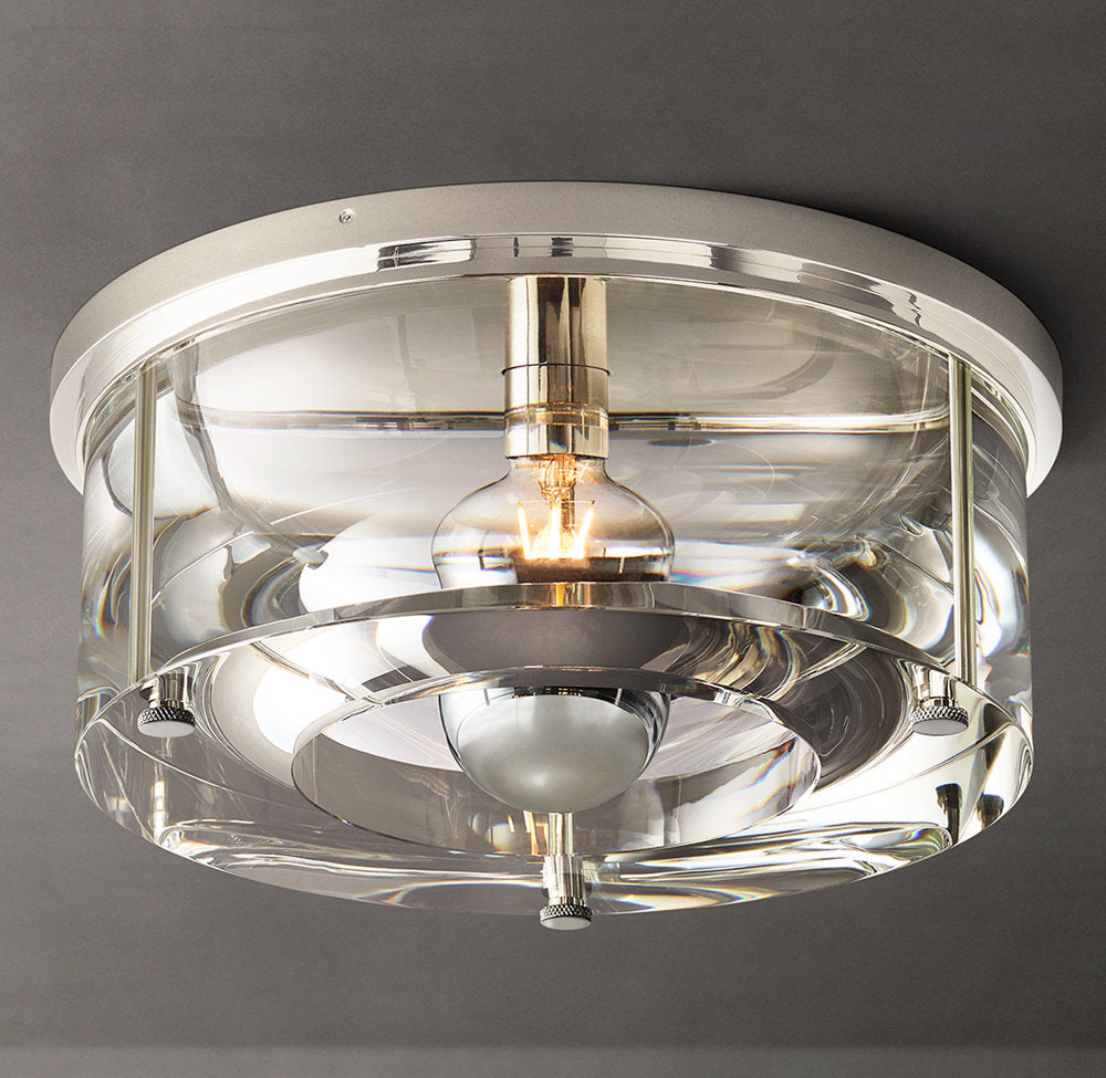 Sand-Cast Crystal Drum Flush Mount