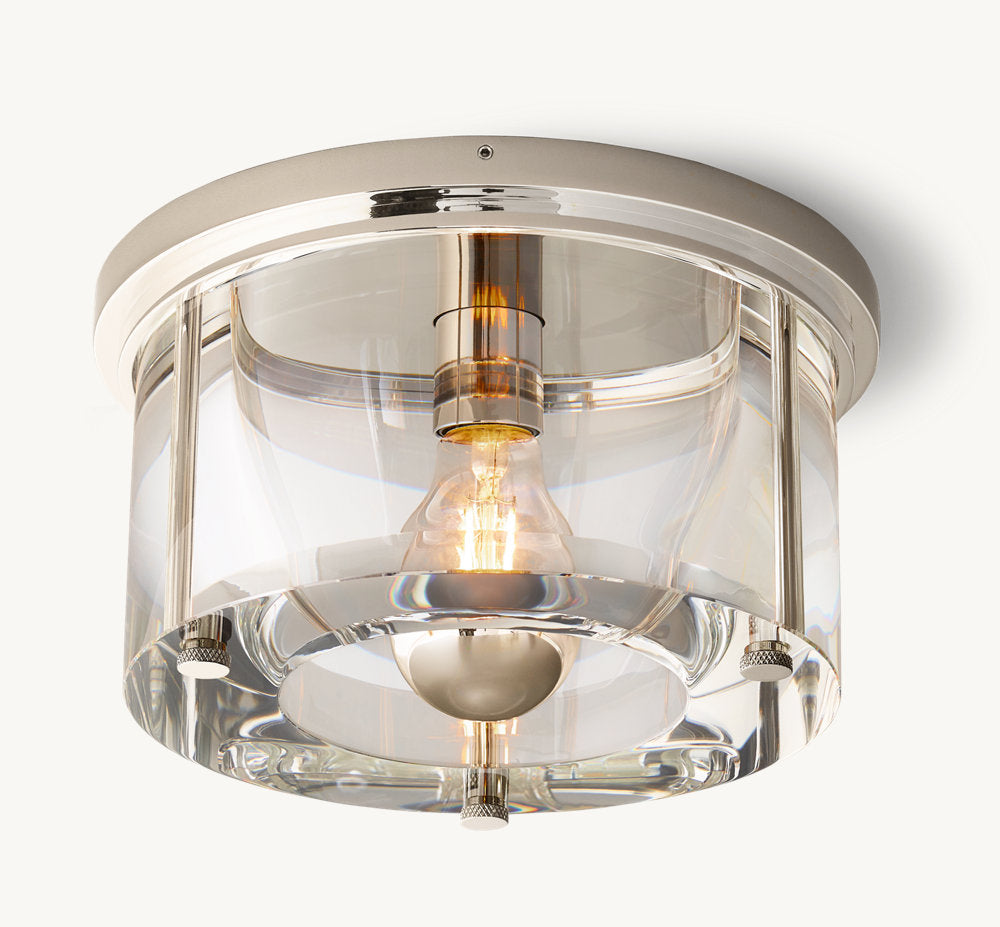 Sand-Cast Crystal Drum Flush Mount