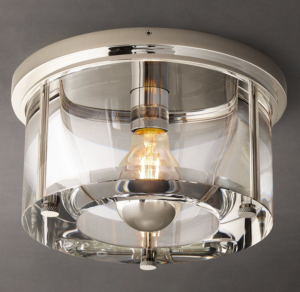 Sand-Cast Crystal Drum Flush Mount