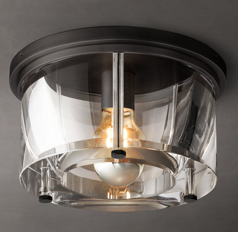 Sand-Cast Crystal Drum Flush Mount