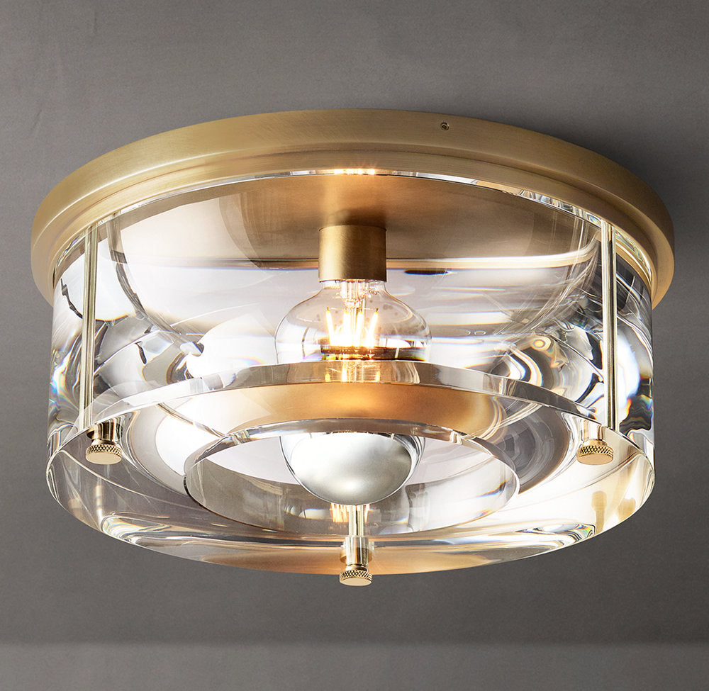 Sand-Cast Crystal Drum Flush Mount