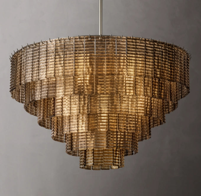 Smoke Cast Glass Panel Drum Chandelier