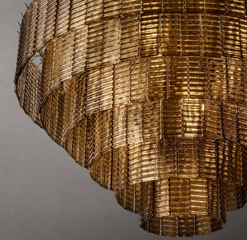 Smoke Cast Glass Panel Drum Chandelier