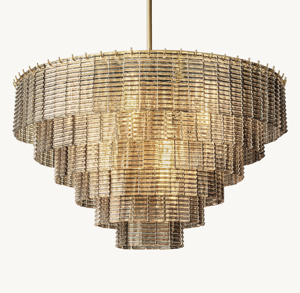 Smoke Cast Glass Panel Drum Chandelier