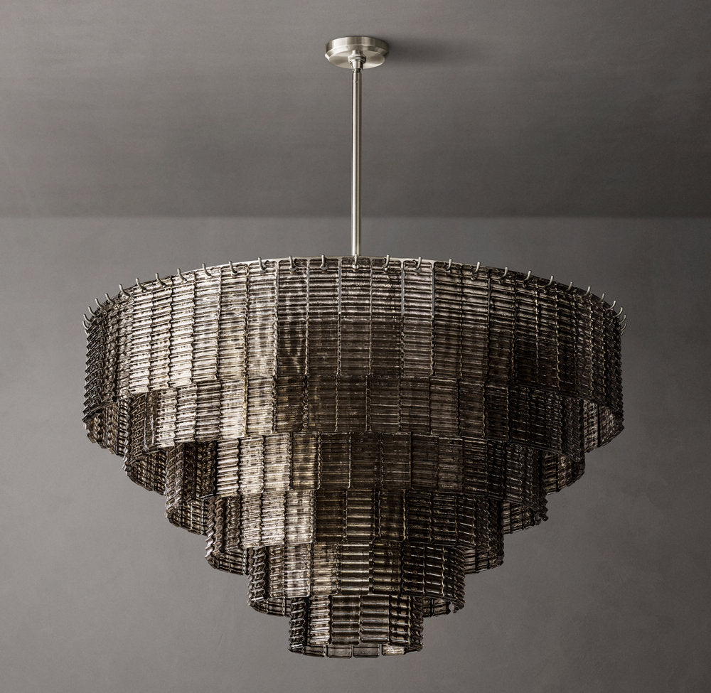 Smoke Cast Glass Panel Drum Chandelier