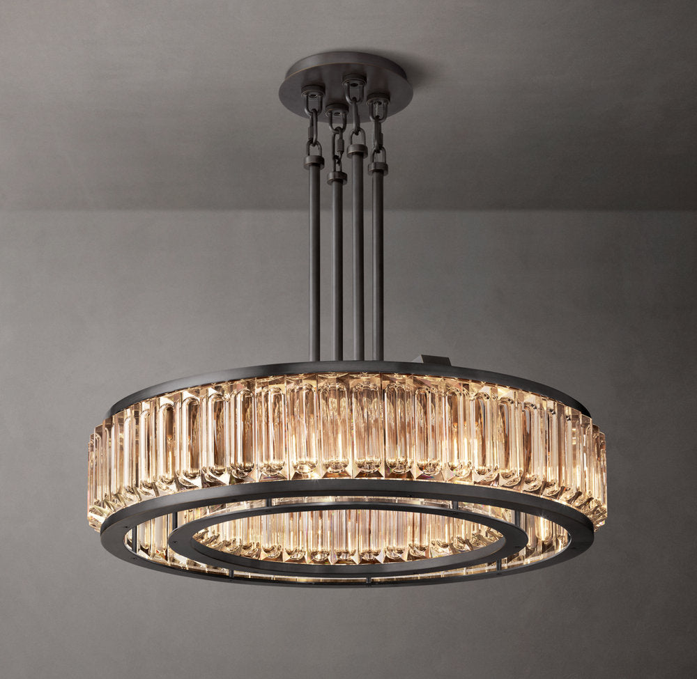 Solid Brass Crystal Drum Chandelier