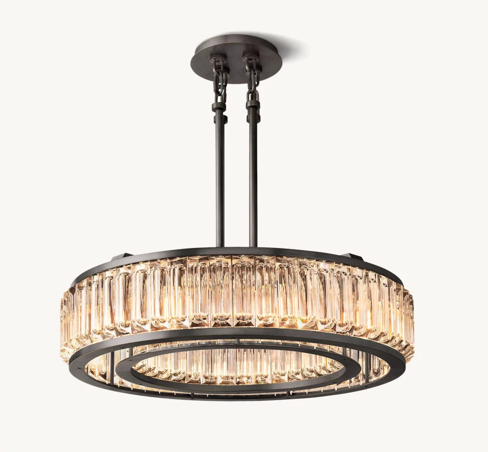 Solid Brass Crystal Drum Chandelier