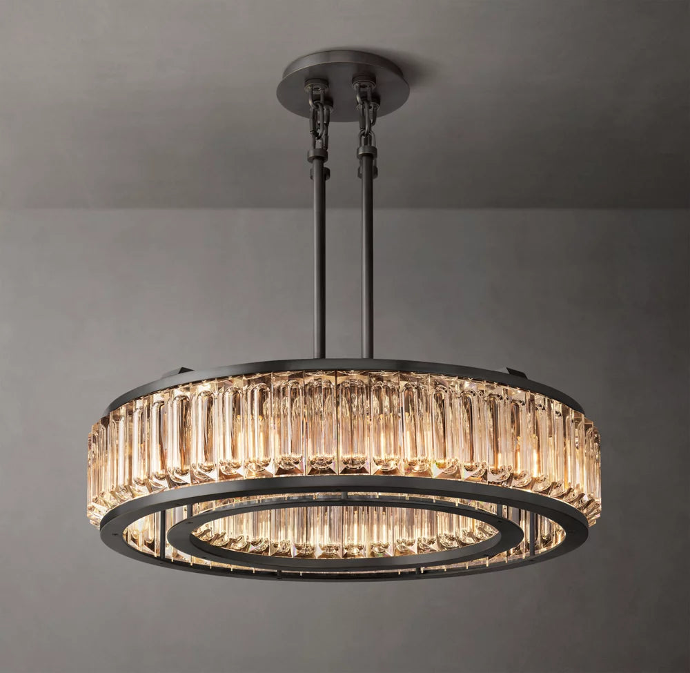 Solid Brass Crystal Drum Chandelier