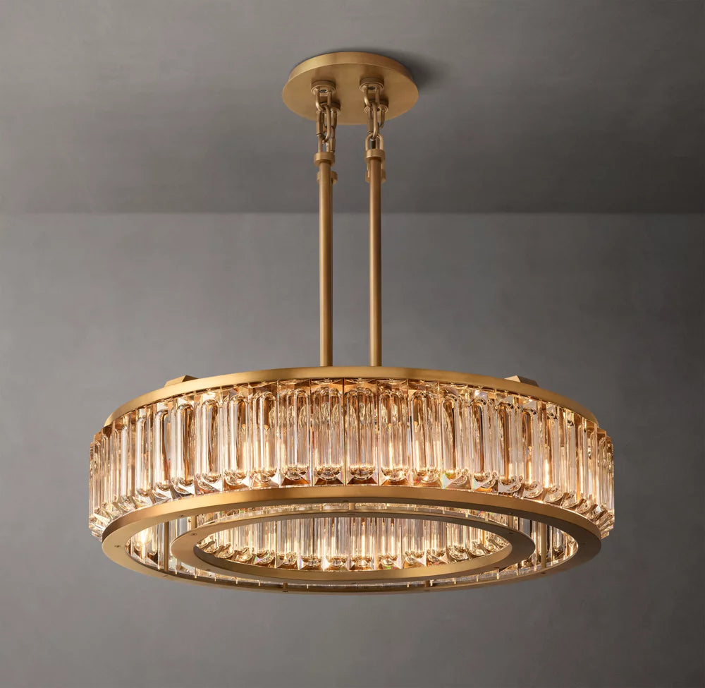 Solid Brass Crystal Drum Chandelier