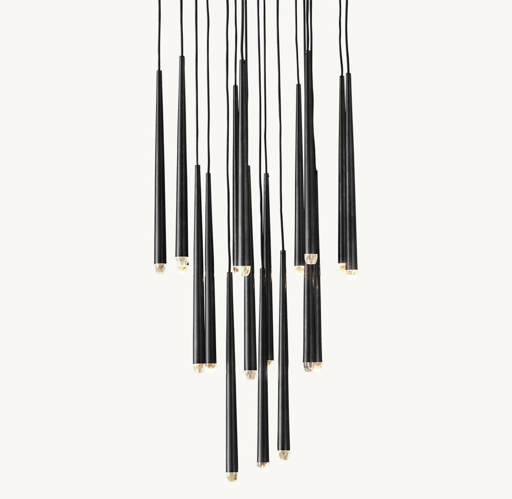 Suspended Brass LED Cascade Chandelier