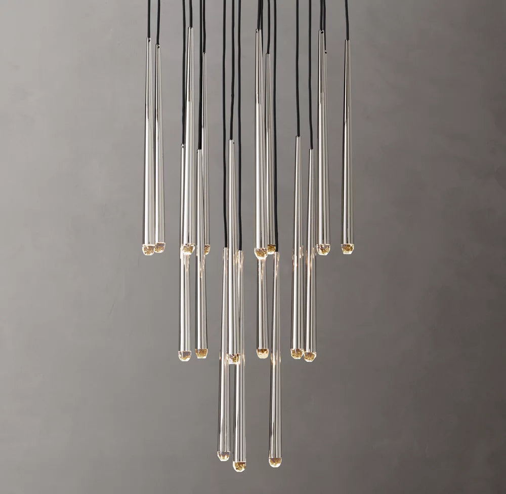 Suspended Brass LED Cascade Chandelier