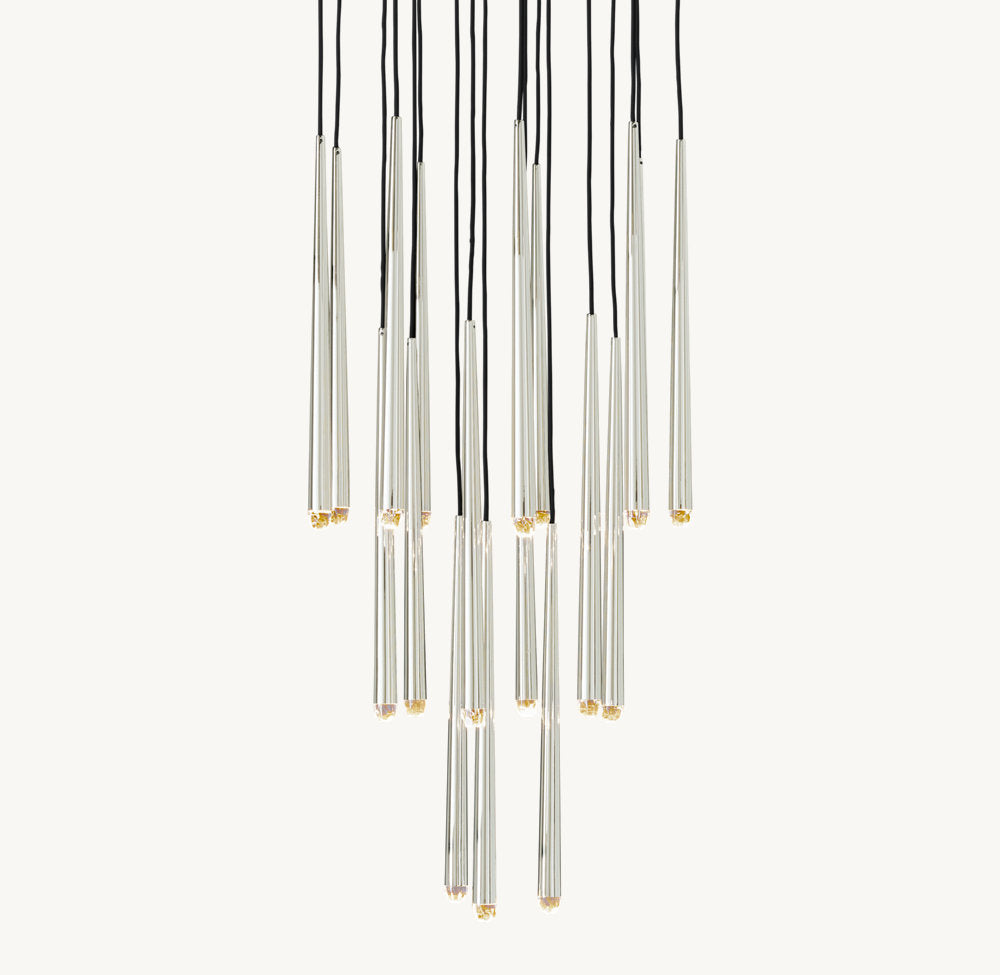 Suspended Brass LED Cascade Chandelier