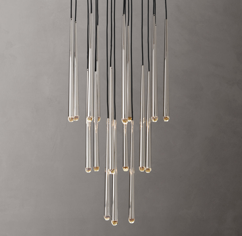 Suspended Brass LED Cascade Chandelier