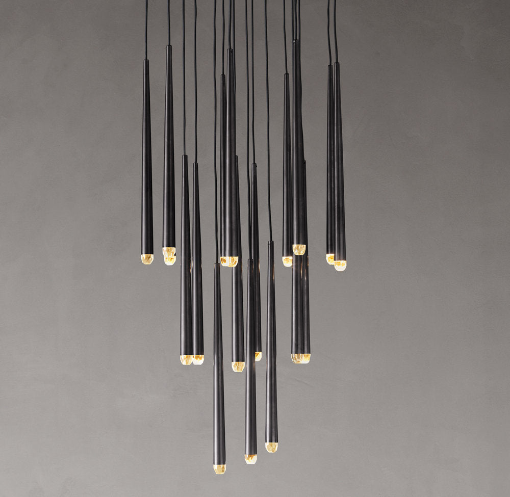 Suspended Brass LED Cascade Chandelier