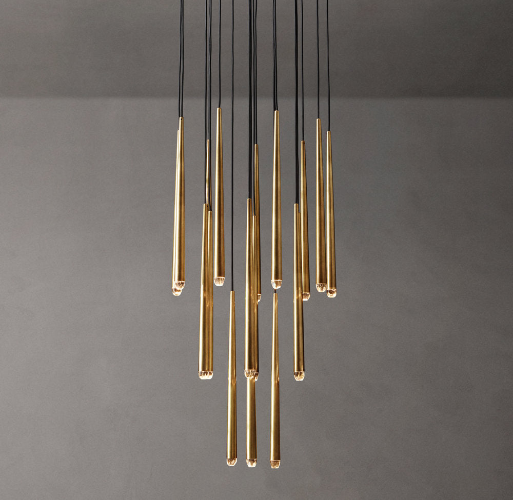 Suspended Brass LED Cascade Chandelier