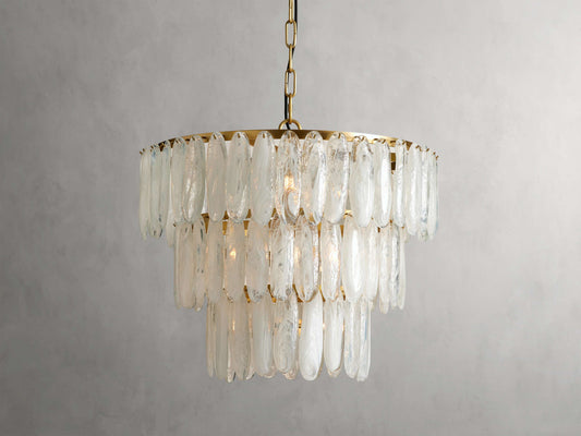 Swirled Glass Tiered Brass Chandelier
