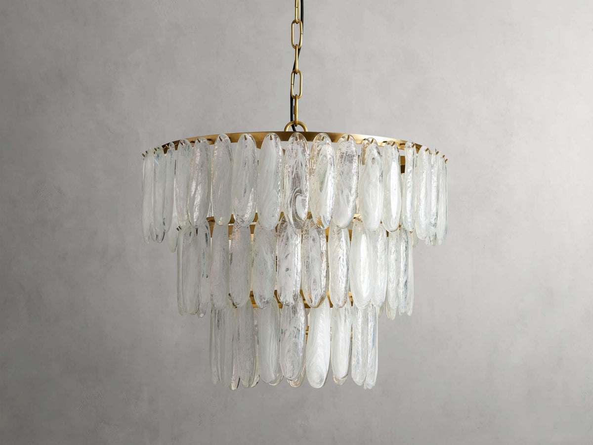 Swirled Glass Tiered Brass Chandelier