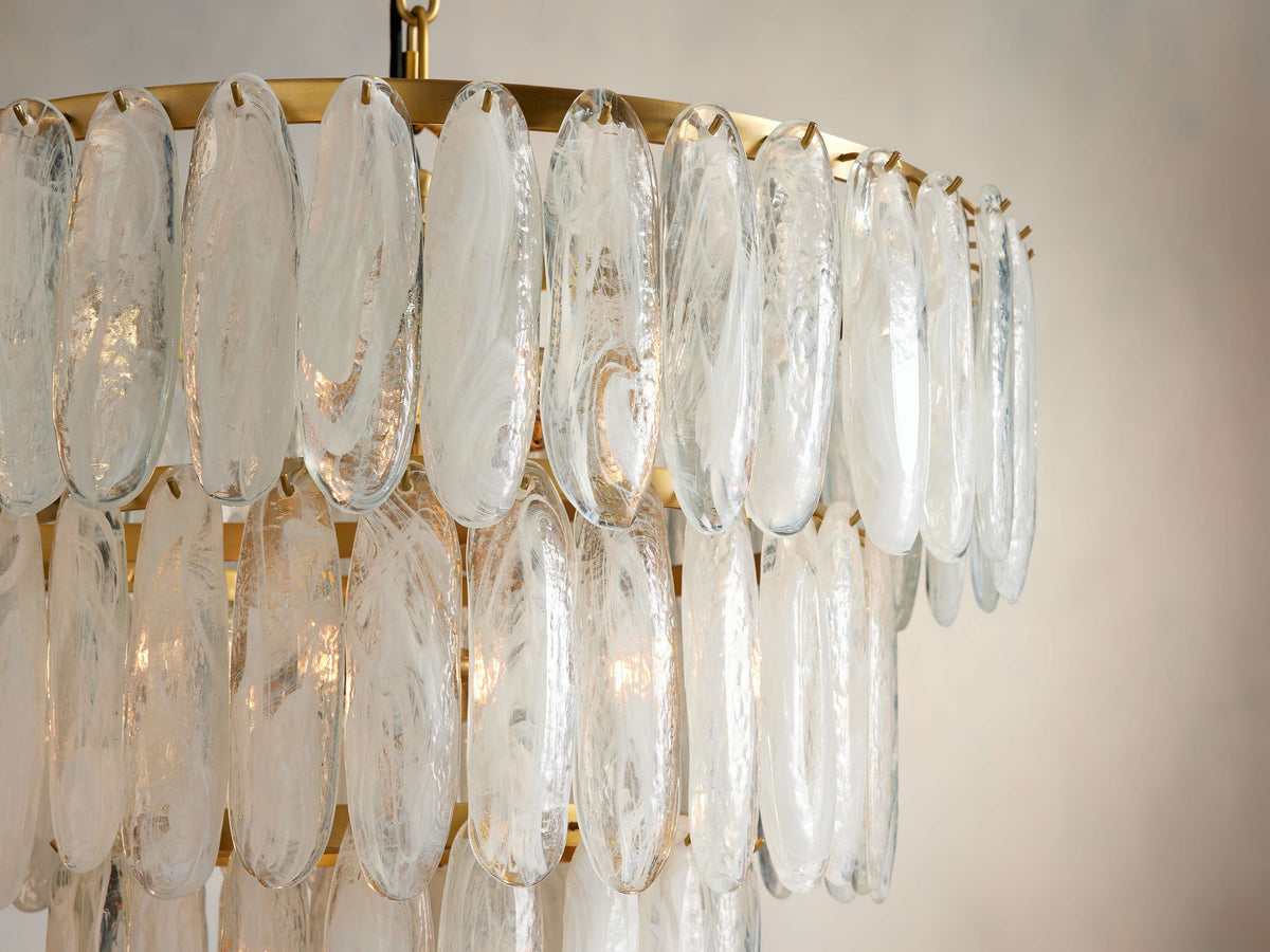 Swirled Glass Tiered Brass Chandelier
