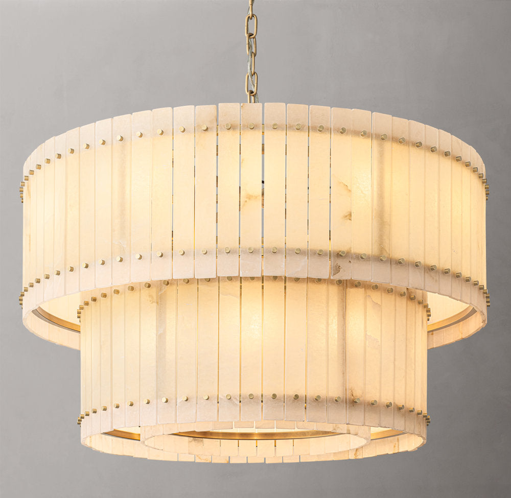 Tiered Alabaster Panel Drum Chandelier