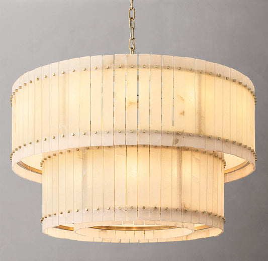 Tiered Alabaster Panel Drum Chandelier