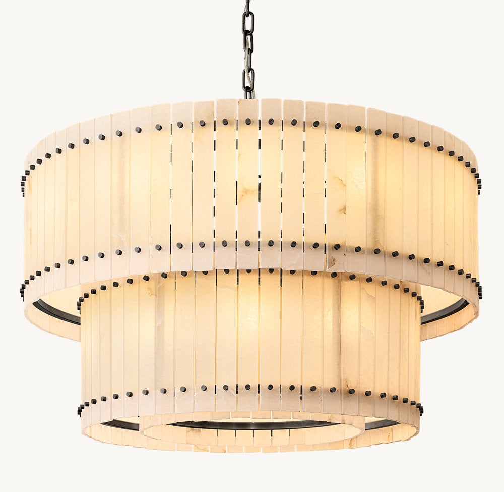 Tiered Alabaster Panel Drum Chandelier