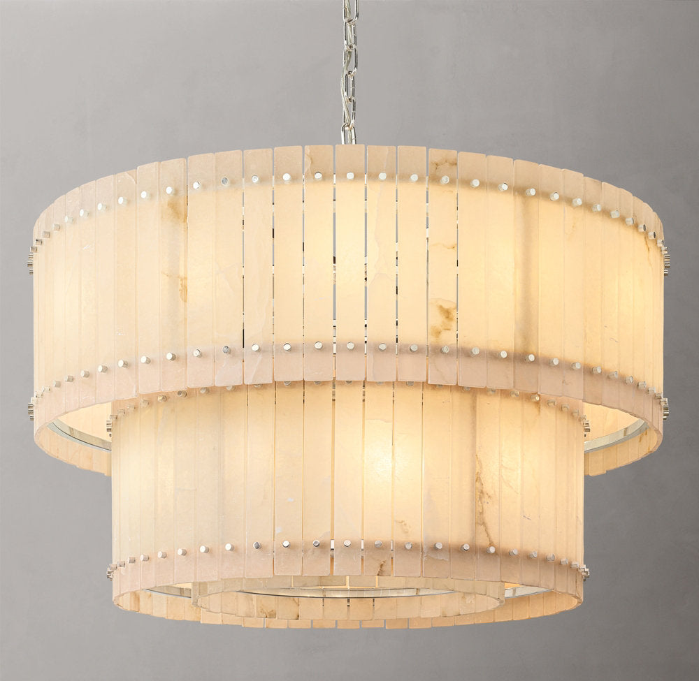 Tiered Alabaster Panel Drum Chandelier