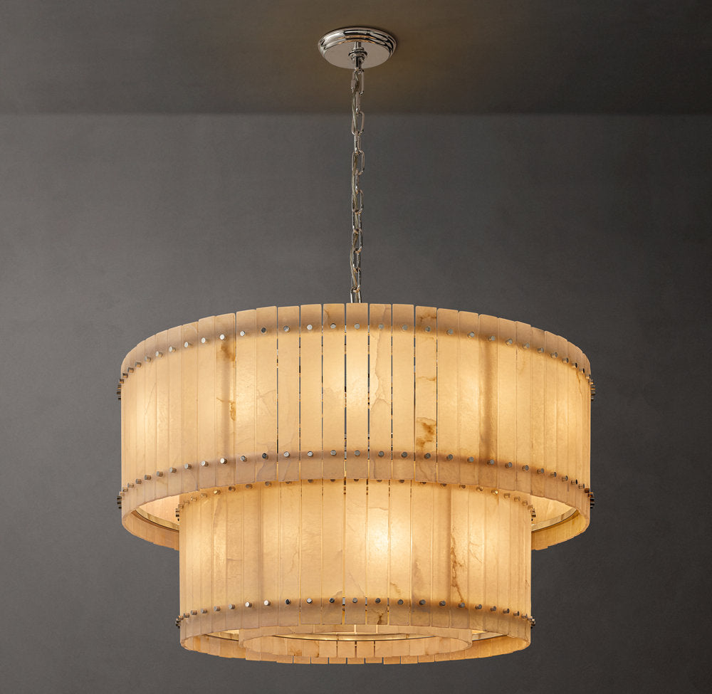 Tiered Alabaster Panel Drum Chandelier