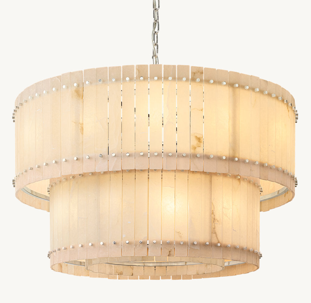 Tiered Alabaster Panel Drum Chandelier