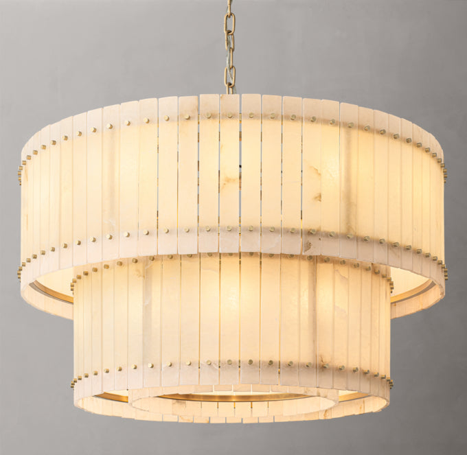 Tiered Alabaster Panel Drum Chandelier