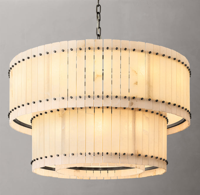Tiered Alabaster Panel Drum Chandelier