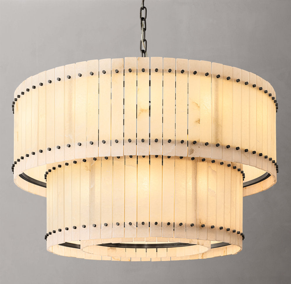 Tiered Alabaster Panel Drum Chandelier