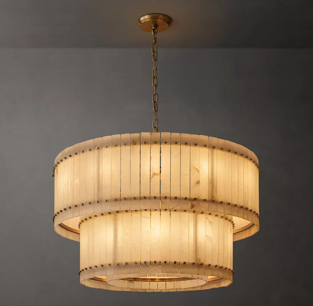 Tiered Alabaster Panel Drum Chandelier