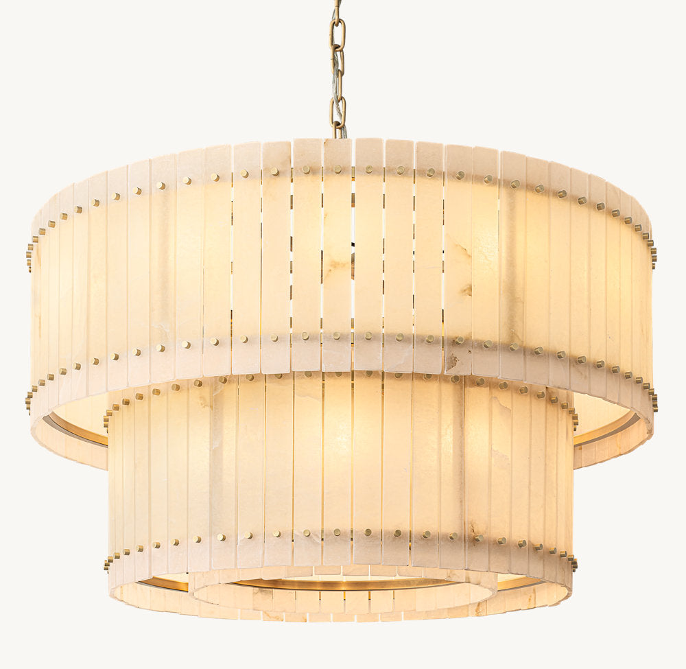 Tiered Alabaster Panel Drum Chandelier