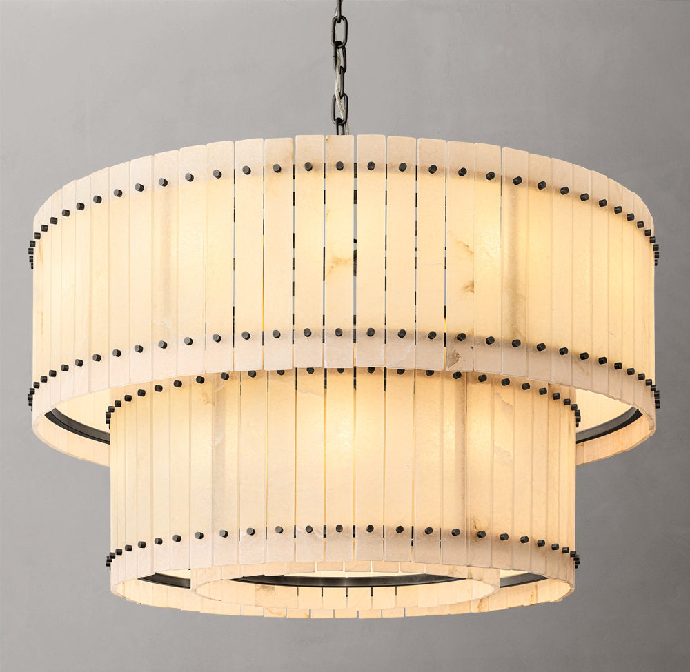 Tiered Alabaster Panel Drum Chandelier
