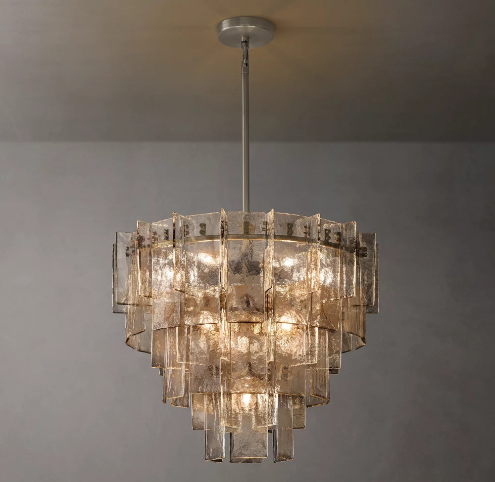 Tiered Rippled Clear Glass Chandelier