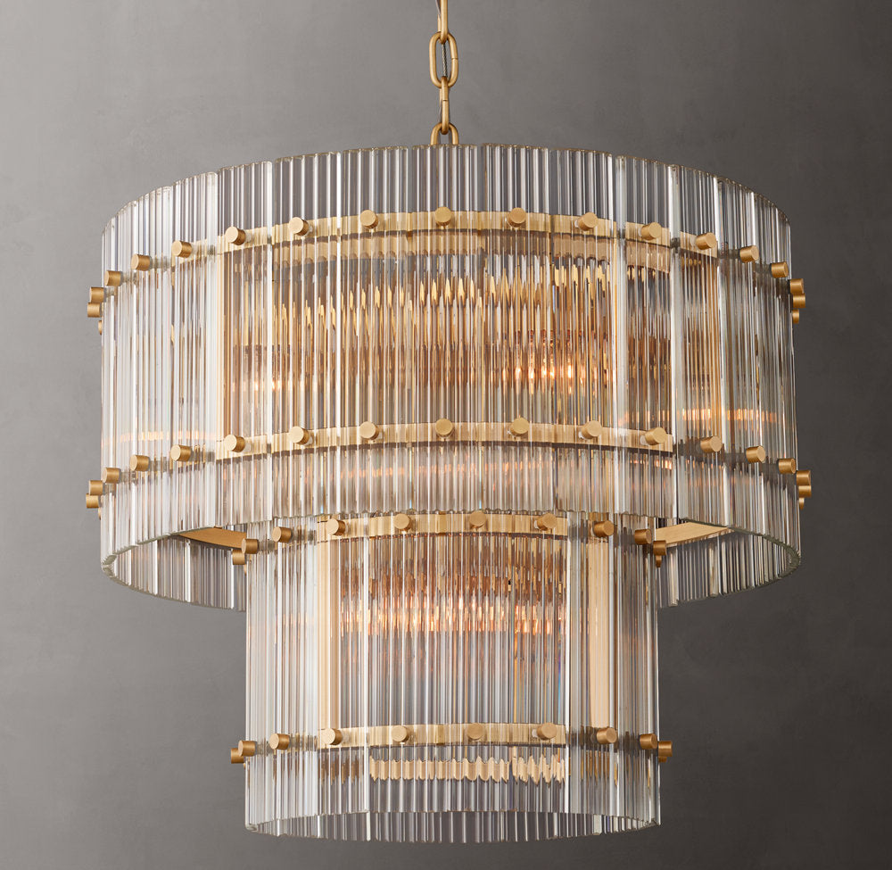 Two-Tier Fluted Glass Drum Chandelier