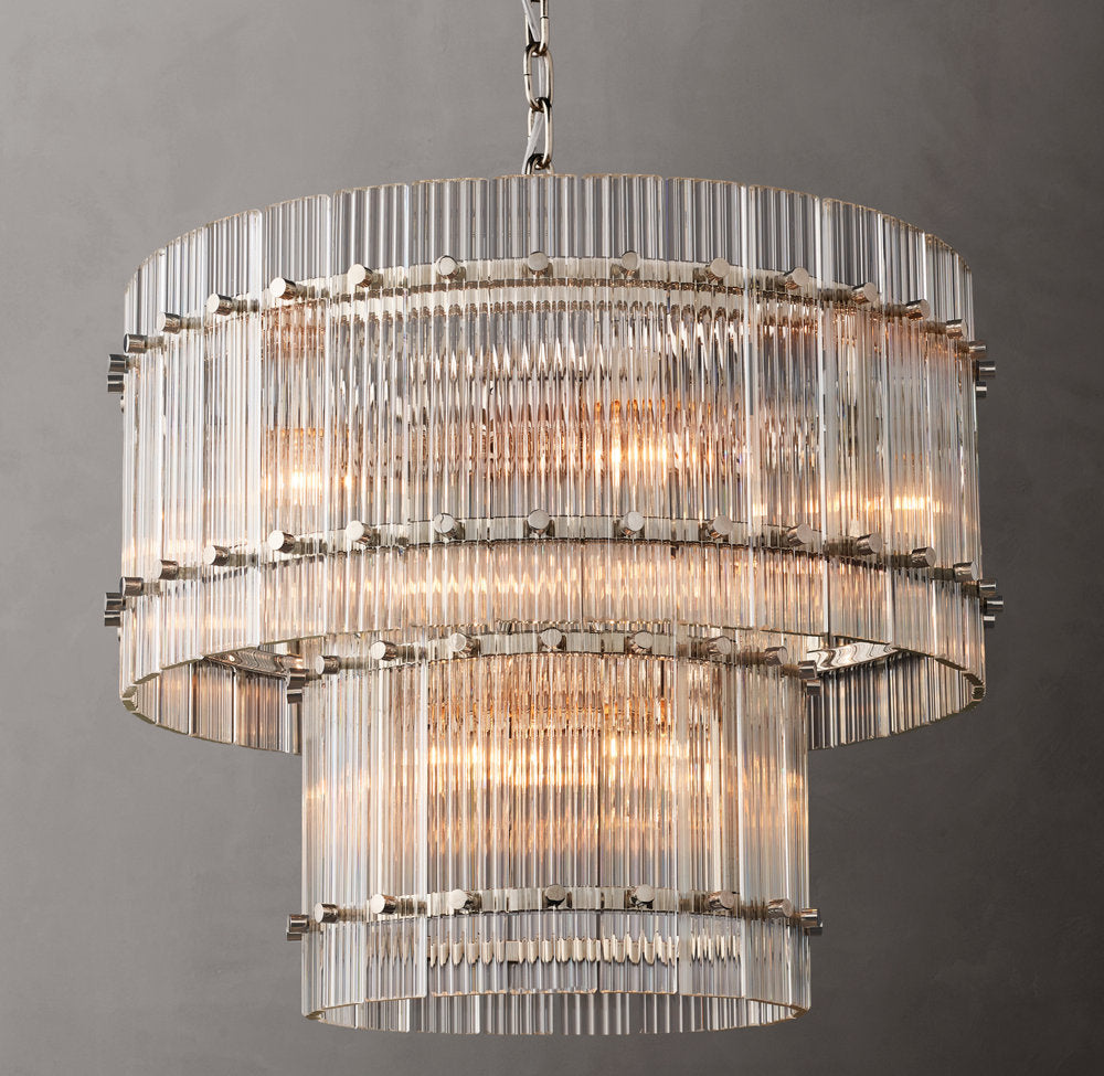 Two-Tier Fluted Glass Drum Chandelier