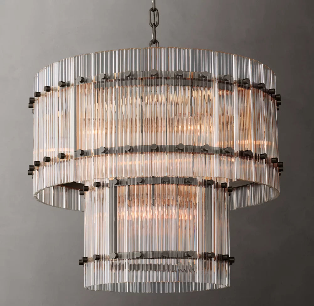 Two-Tier Fluted Glass Drum Chandelier