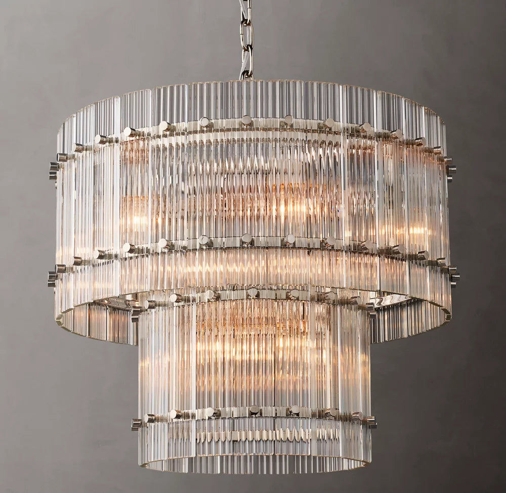 Two-Tier Fluted Glass Drum Chandelier