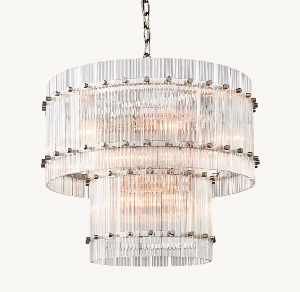 Two-Tier Fluted Glass Drum Chandelier